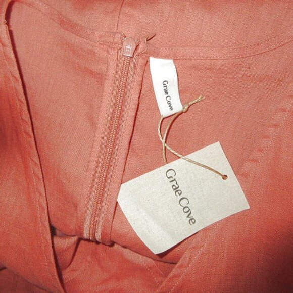 Grae Cove Linen Midi Dress Size XXL 2X Pockets Pleated Short Sleeve Lagenlook - Picture 5 of 13